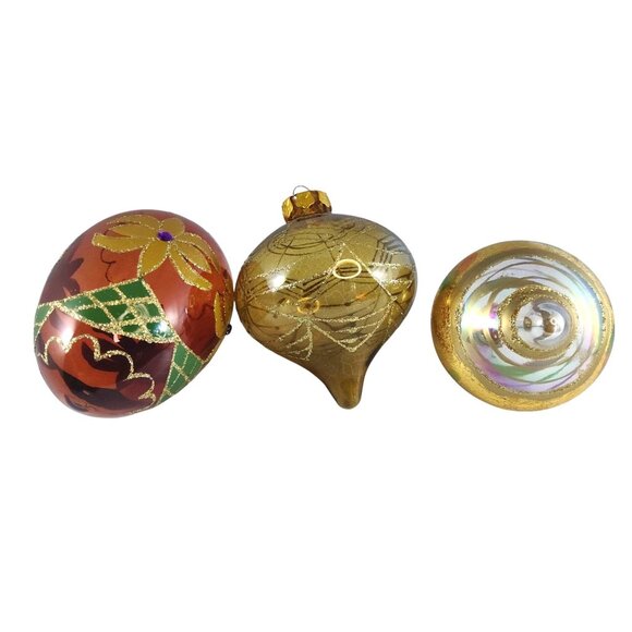 Vintage Hand-Painted Hand Blown Glass Christmas Ornaments Set Of 3 - Picture 1 of 13